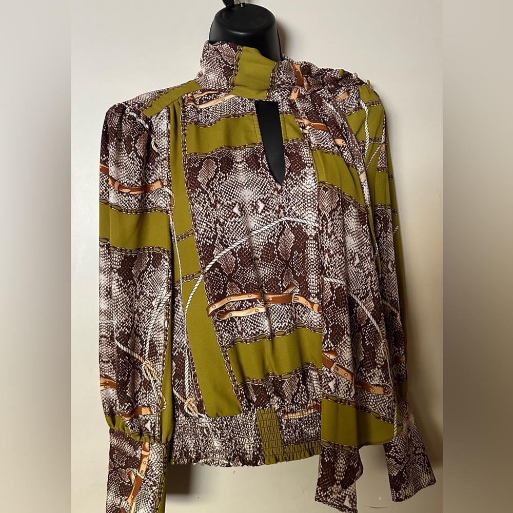 Kiwi Green Snake Print Blouse